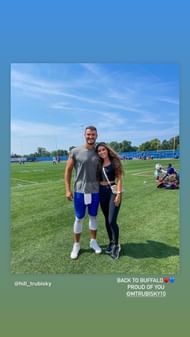 Hillary Trubisky reacts to her husband Mitch's return to Buffalo.
